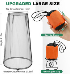 2 Pack Premium Mosquito Head Nets, Ultra Large Bug Net for Head | Adjustable Dra