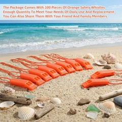 100 Pcs Emergency Whistles with Lanyard Safety Floating Plastic Whistle