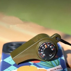 1pc High Decibel Emergency Rescue Whistle with Compass Thermometer Keychain