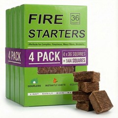 Natural Fire Starter Cubes – Quick Ignition Odorless Blocks for BBQ, Campfire, F