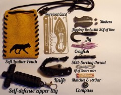 ALPHA POUCH EDC NECKLACE Survival Card 32 Tools Knife Fire Fishing Kit Compass