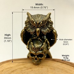 Brass Owl with Skull Bead Paracord Lanyard EDC Knife Charm Gothic