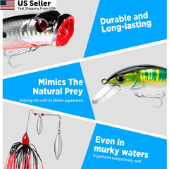 PLUSINNO Fishing Lures Tackle Box Gifts for 5, 68pcs Accessories Kit