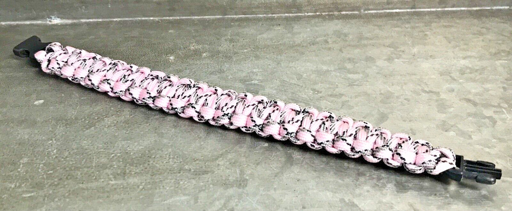8″ Pink Camouflage Survival Camo Paracord Bracelet w Buckle & Fashionable Safety