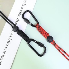 2pcs Paracord Keychain Lanyard with Aluminum Alloy Clip, Small Black + Red