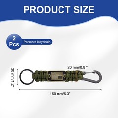 2Pcs Paracord Keychains, Paracord Keychain with USA Flag, Olive Green