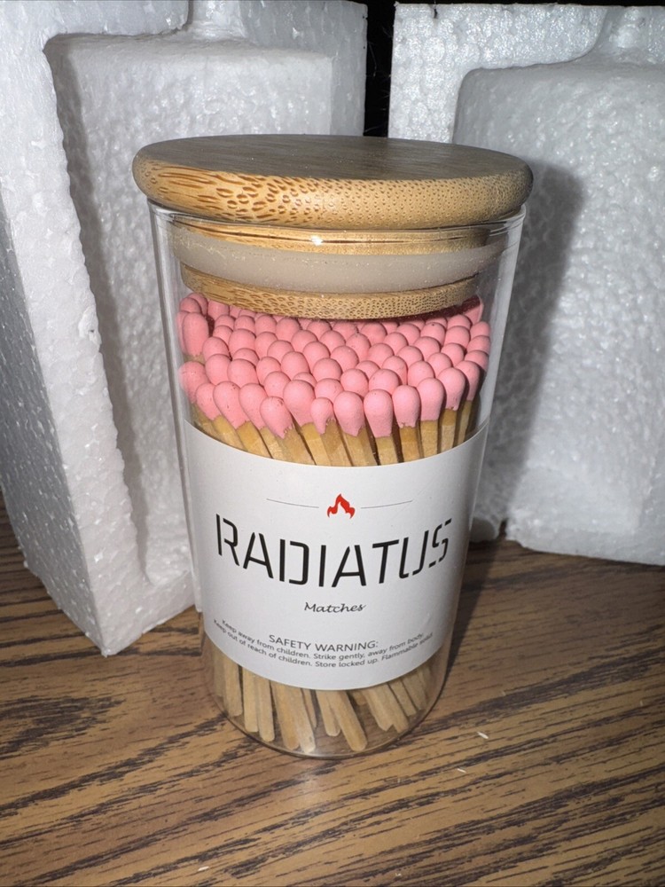 Radiatus Regular Stick Pink Tip Matches 4 Inch Refill 100 pcs Glass Container