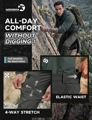 Moosehill Men’s Hiking Pants: Quick Dry Water Resistant 32W x 30L, Dark Grey