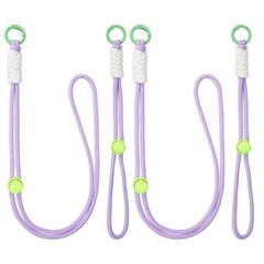 2Set Heavy Duty Paracord Keychain Lanyard for Keys , Light Purple/White/Green