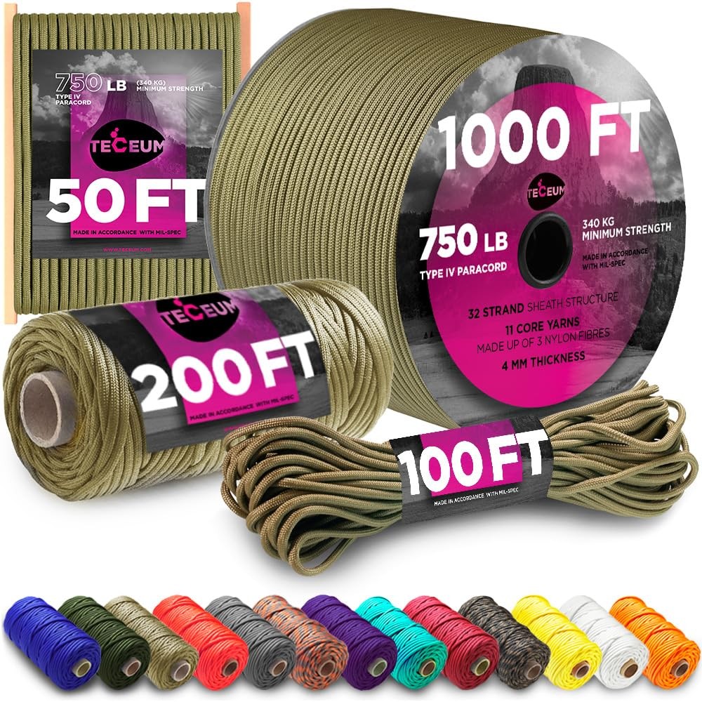 Teceum Paracord Type Iv 750 Lb Coyote Brown 50 Ft 4Mm Nylon Strong Tactical