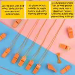 50 Pieces Plastic Whistles with Lanyard Loud Crisp Sound Whistles Bulk for Sc…