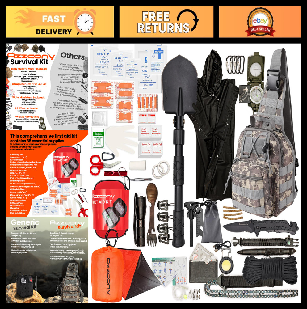 Emergency Survival Kit – First Aid Supplies, EDC Bugout Bag, Tactical Backpack f