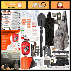 Emergency Survival Kit – First Aid Supplies, EDC Bugout Bag, Tactical Backpack f