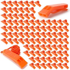 100 Pcs Emergency Whistles with Lanyard Safety Floating Plastic Whistle Survi…