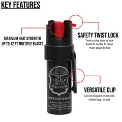 Police Magnum pepper spray 3 ounce Fire Master .50oz Pocket Clip Self Defense